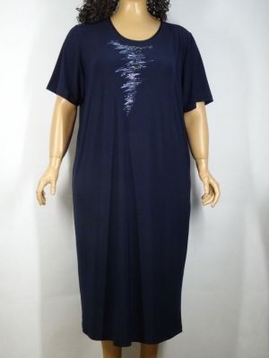 Дамски рисуван комплект две части - рокля с наметка цвят тъмно син