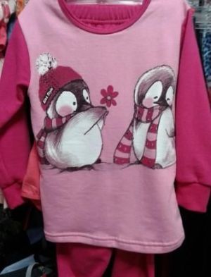 Юношеска пижама тънка вата " Пингвини", цвят розов с циклама, ръст 140-156