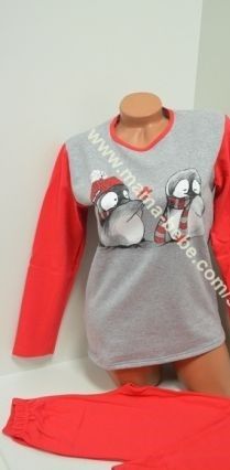 Юношеска пижама тънка вата " Пингвини", цвят: сив с червен ,ръст 140-156 см