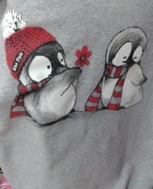 Юношеска пижама тънка вата " Пингвини", цвят: сив с червен ,ръст 140-156 см