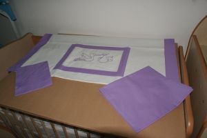 Комплект чаршафи за легло  - 3 части  ЩЪРКЕЛ - бяло-лилаво