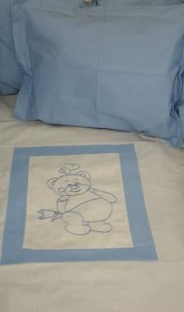  Комплект чаршафи за легло с торба за завивката - 4 части  СРАМЕЖЛИВКО екрю-  синьо
