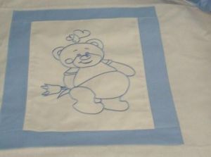  Комплект чаршафи за легло с торба за завивката - 4 части  СРАМЕЖЛИВКО екрю-  синьо
