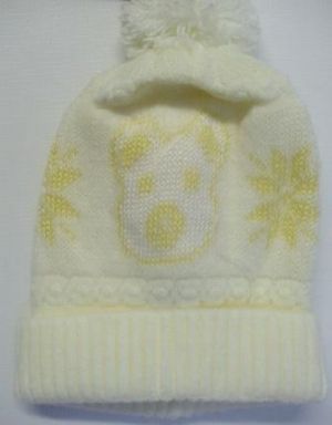 Бебешка шапка машинно плетиво "Мече" светло жълто