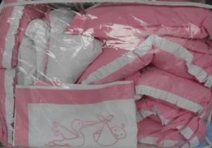 Бебешки спален комплект 6 части ЩЪРКЕЛ - розово - бяло