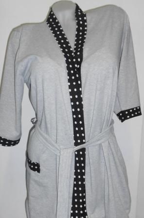 Дамски халат памук, електриково син с кант черен с бели точки Размер : M-XXL