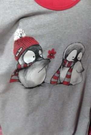 Детска пижама тънка вата " Пингвини", цвят: сив с червен ,ръст 98-134 см