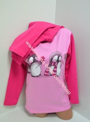 Детска пижама тънка вата  " Пингвини", цвят розов с циклама, ръст 98-134 см
