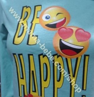 Юношеска пижама от фин памук щампа" BE HAPPY",Цвят зелен.