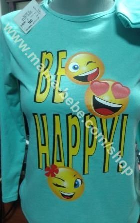 Юношеска пижама от фин памук щампа" BE HAPPY",Цвят червен