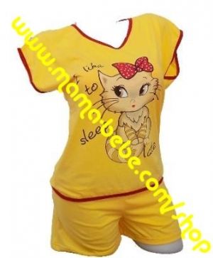 Дамска пижама "Коте" сезон лято. Цвят: жълт