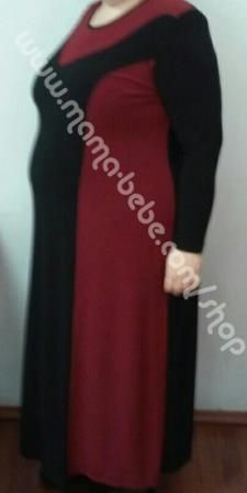 Тайорна рокля ликра-памук в комбинация от два цвята - черен и бордо