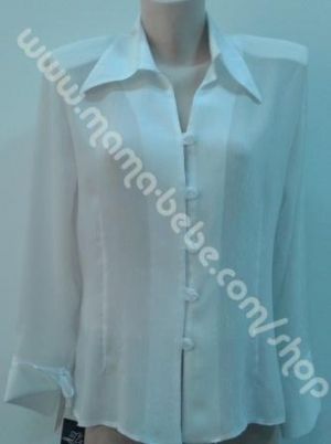 Дамска риза с дълъг ръкав-бяла с ламена нишка