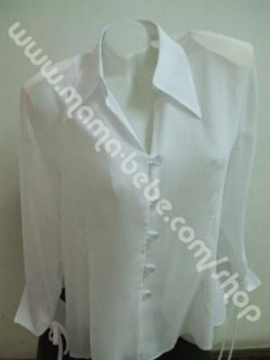Дамска риза с дълъг ръкав-бяла с ламена нишка