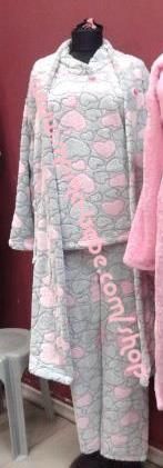 Дамска пижама рязан памук. Цвят сив с розови сърца. Размер M-XXL
