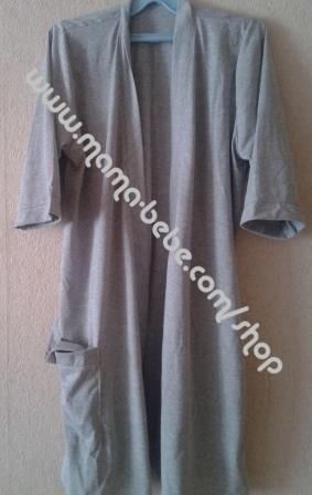Дамски халат памук, 3/4 ръкав,цвят сив. Размер : M,L,XL,XXL