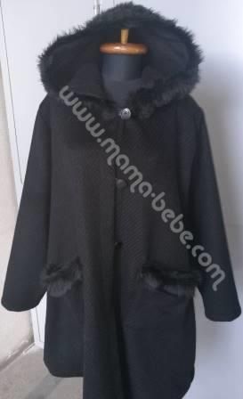 Дамско палто с качулка, цвят черен, тип пелерина