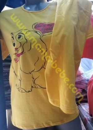Дамска пижама ликра - памук "Куче" цвят жълт