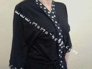  Дамски халат памук, тъмно син с кант с бели точки Размер : M,L,XL,XXL
